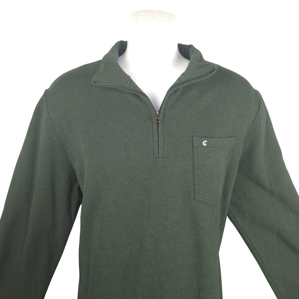 Criquet Mens XL Quarter Zip Pullover Forest Green Modal Cotton Blend Sweatshirt